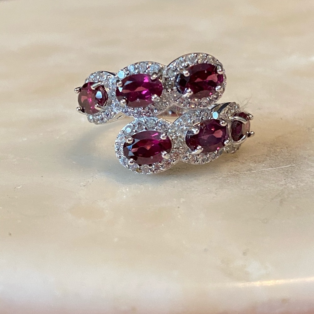 NWOT RASPBERRY RHODOLITE W ZIRCON STERLING RING - Picture 8 of 12